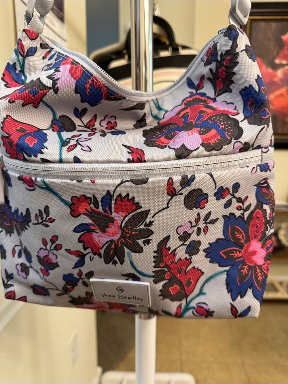 Vera Bradley Floral Shoulder Bag in Gray, Pink & Blue